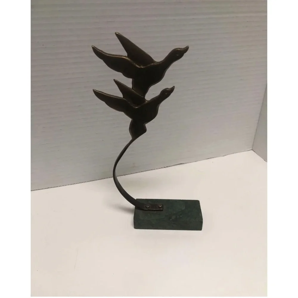 Brass flying geese on Marble Stand, Table Top Decor Bird Decor